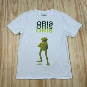 RARE Oris x Muppets  T-Shirt Mens M White Kermit The Frog Organic Cotton Graphic